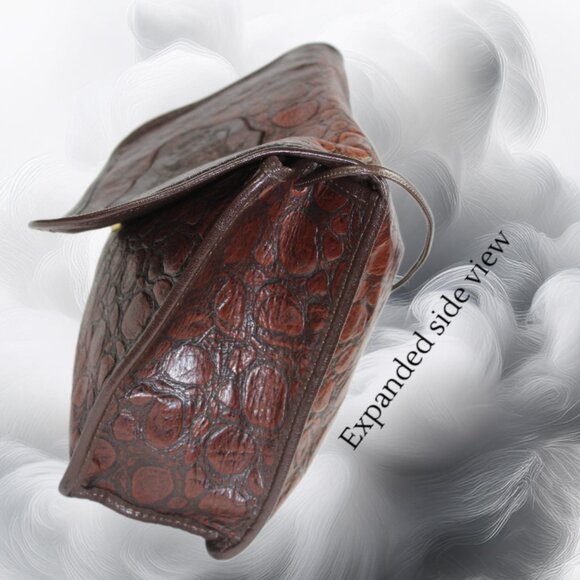 Carlos Falchi Vintage Two Tone Brown Leather Croc Embossed Convertible Shoulder - Picture 5 of 9